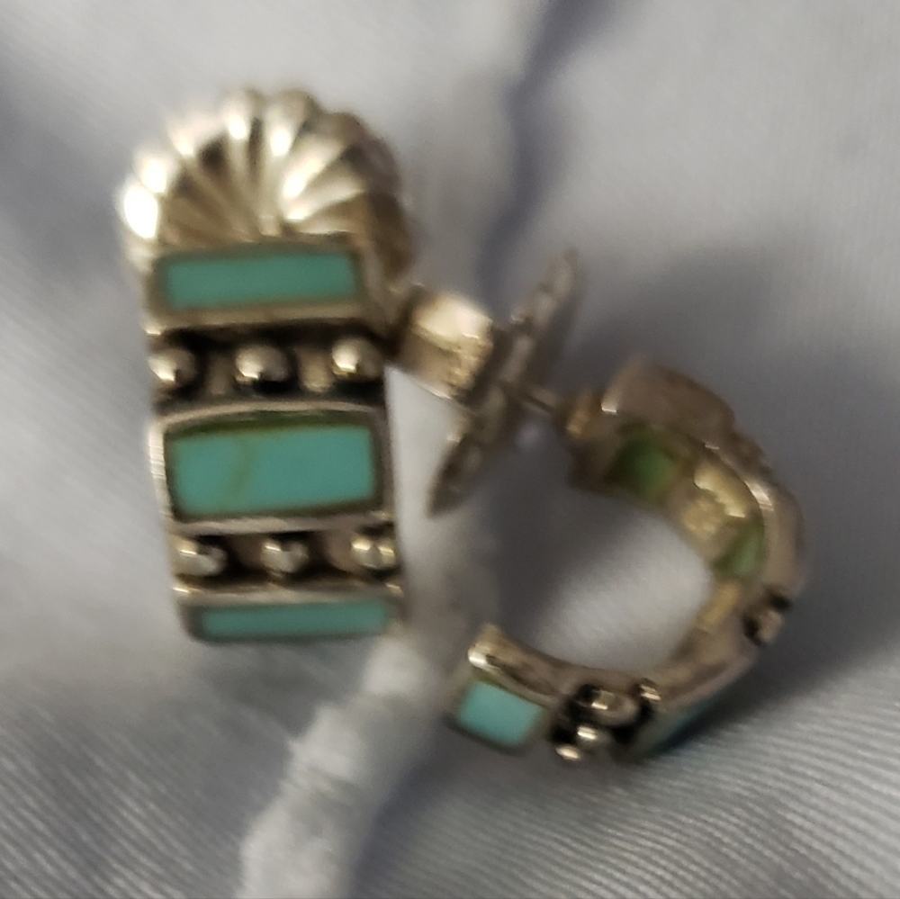 Elegant Silver and Turquoise Hoop Earrings